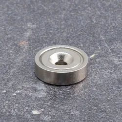 10 Topfmagnet mit Bohrung und Senkung, Neodym 16 mm | vernickelt | 4 kg, Stahl|Neodym, silber