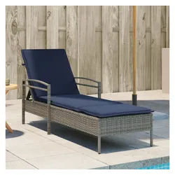 vidaXL Gartenliege, Sonnenliege mit Kissen Grau 63 x 200 x 81 cm Poly Rattan