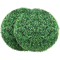 VEVOR 2x Buchsbaumkugel Künstlich Ø50,8cm Garten Deko Buchsbaum Kugel künstlich Buchskugel Kunstpflanze aus PE, Holz, PP inkl. 2 Stk. Dekorative LED-Leuchten und 10 Stk. Ersatzblätter