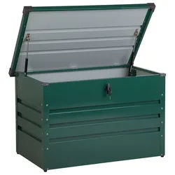 Beliani Auflagenbox Stahl dunkelgrün 100/62 cm Cebrosa , Grün , Metall , 100x64x62 cm , Aufbewahrung & Schutzhüllen, Gartenboxen