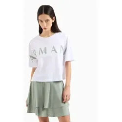 Armani Exchange für Damen. XW000520AF10359U0002 Gekürztes Kurzarm-T-Shirt Weiß (L), Lässig, Baumwolle