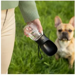 belviona Trinkautomat für Haustiere, Wasserspender mit Einhandbedienung grau 0.35 l, auslaufsicherer, ideal für Spaziergänge & Reisen schwarz 0.35 l | 7 cm x 22 cm x 7 cm