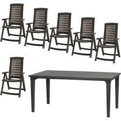 Siena Garden Gartenset , Graphitfarben , Kunststoff , 7-teilig , UV-beständig, wetterfest, Stuhl klappbar, Rückenlehne mehrfach verstellbar , Gartenmöbel, Gartengarnituren