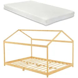 [en.casa] Hausbett Vindafjord mit Matratze , Naturfarben , Textil , Bambus , 140x200 cm , Babymöbel & Kindermöbel, Kinderzimmer & Jugendzimmer, Kinderbetten, Spielbetten