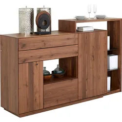 Anrei Highboard , Grau, Nussbaumfarben , Holz , Astnuss , massiv , 3 Fächer , 2 Schublade(n) Schubladen , 198x119x46 cm , Made in Austria , Typenauswahl, individuell planbar, Beimöbel erhältlich, stehend, in verschiedenen Holzarten erhältlich , Kleinmöbel, Kommoden, Highboards