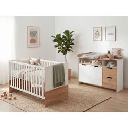 arthur berndt Babyzimmer SET Maxim 2-tlg. Wickelkommode Babybett , Eiche Artisan, Weiß , Holzwerkstoff , 1 Fächer , 1x1x1 cm , Blauer Engel, Hergestellt in Deutschland , Babymöbel & Kindermöbel, Babyzimmer