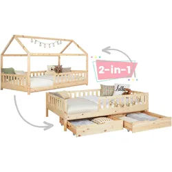 Mid.you Stauraumbett , Naturfarben , Holz , Kiefer , Schichtholz,massiv , Höhe ca. 20 cm , 140x200 cm , mit Schubkästen, bodentiefer Einstieg , Babymöbel & Kindermöbel, Kinderzimmer & Jugendzimmer, Kinderbetten, Kinderbetten & Jugendbetten