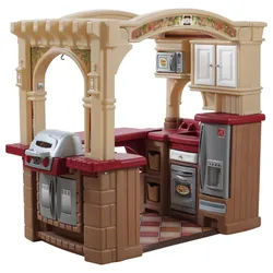 Ambia Garden Kinderküche Begehbar , Rot, Beige , Kunststoff , 101-teilig , 129x119.4x92.4 cm , EN 71 , Geräuscheffekte, Lichteffekte , Spielzeug, Kinderküchen