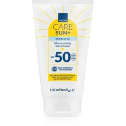 Avon Care Sun + Sensitive feuchtigkeitsspendende Creme zum bräunen für empfindliche Haut SPF 50 150 ml