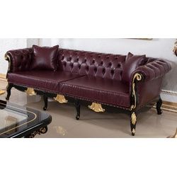 Casa Padrino Chesterfield-Sofa Luxus Barock Chesterfield Sofa Bordeauxrot / Schwarz / Gold - Prunkvolles Wohnzimmer Sofa mit edlem Kunstleder - Barock Chesterfield Wohnzimmer Möbel