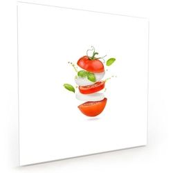 Primedeco Küchenrückwand Küchenrückwand Spritzschutz Glas mit Motiv Tomaten Mozzarella Schnitze 70 cm x 70 cm