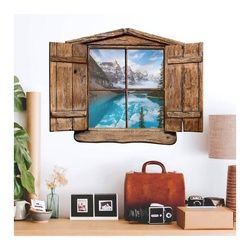 K&L Wall Art Wandtattoo 3D-Wandtattoo Aufkleber Colombo Vintage Landhaus Nationalpark Kanada, Holzfenster Wandbild selbstklebend braun 60 cm x 46 cm