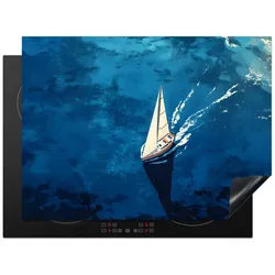MuchoWow Herd-Abdeckplatte Segelboot - Wasser - Abstrakt - Schatten, Vinyl, (1 tlg), Küche Herdabdeckung Ceranfeld Induktionsfeld Vinyl, 65x50 cm gelb 65 cm x 50 cm x 0.2 cm