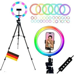 TronicXL Ringlicht Ringlicht RGB LED mit Premium Smartphone Kamera Stativ Lampe Selfie, Video Foto Handy Halterung für iPhone Ständer schwarz