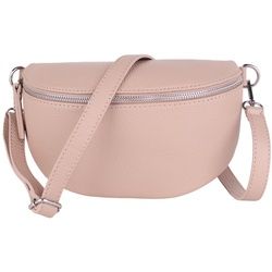 MIRROSI Bauchtasche Damen, Echtleder, Leder, Made in Italy, Umhängetasche, Brusttasche, (Schultertasche für jeden Anlass (1 Tasche & 1 Gurt), 3 Größen auswählbar), Crossbody Bag, Damen Taschen verstellbaren Schulterriemen rosa|silberfarben Kleine Tasche (22x13x6cm)