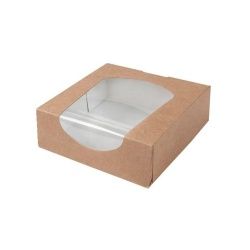 Greenbox Tortenschachteln mit Sichtfenster, 600 ml, Faltbare Kartonschachteln für kalte Speisen und Kleingebäck, 1 Karton = 250 Stück, Farbe: braun