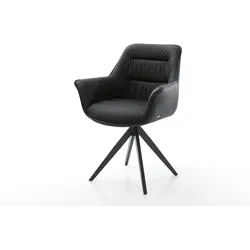 Esszimmerstuhl Kaira-Flex Echt-Leder Schwarz Kreuzgestell kantig Schwarz