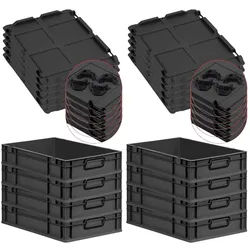 PROREGAL SuperSparSet 8x Eurobox NextGen Color mit Auflagedeckel & Verschlüsse, HxBxT 12x40x60cm, 23L, Schwarz, Griffe schwarz zu, Eurobehälter