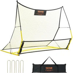 VEVOR 2 in 1 Fußball Rebound Doppelte Netze Tragbares Prellwand Fußball 25,4 x 25,4 mm, Rebounder Fußball Eisenrohr & PE-Netz Kinder & Jugendliche Verstellbar Fußballtor Rebounder Kicker Gelb