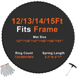 VEVOR Ersatz-Trampolinmatte für 426cm Rahmen 72 V-Ringe 14cm Federlänge