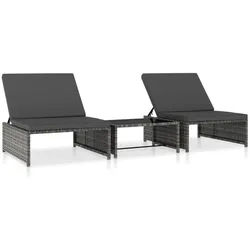 vidaXL Gartenliege Outdoor-Lehnstühle 2 Stk. mit Tisch Grau Poly Rattan, 3 St. grau