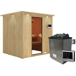 KARIBU Sauna »Rakvere«, inkl. 9 kW Saunaofen mit externer Steuerung, für 3 Personen - beige