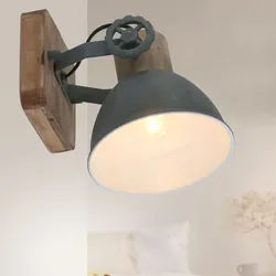 Vintage Wand Lampe grau Eichenholz Wohn Zimmer Leuchte Spot verstellbar 7968GR