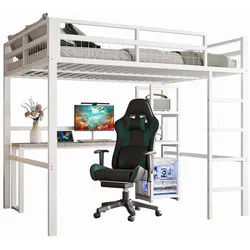 Okwish Hochbett 140/200 cm Weiß mit Schreibtisch und Usb- sowie Type-C-Anschlüssen aus Eisenrahmen , Metall , 140x200 cm , Babymöbel & Kindermöbel, Kinderzimmer & Jugendzimmer, Kinderbetten, Hochbetten