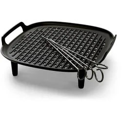Philips Airfryer-Grillrost HD9926/00 für Airfryer (3.2-4.2L) & Dual Basket, NA221/00 (Set, 5-St), inkl. 4 Spieße, spülmaschinenfest schwarz|silberfarben