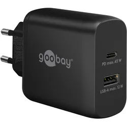 GOOBAY USB-Lader 65411, 45 W, 2-fach, 1xC PD, 1xA GaN, schwarz