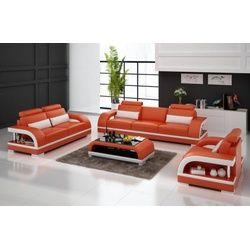 JVmoebel Sofa Designer Sofagarnitur Ledersofa Set 3+2+1 Garnitur Sofa Couch Neu orange