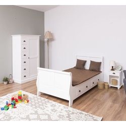 Casa Padrino Kinderbett Massivholz Kinderzimmer Möbel Set Weiß - 1 Einzelbett & 1 Kleiderschrank & 1 Nachttisch - Möbel