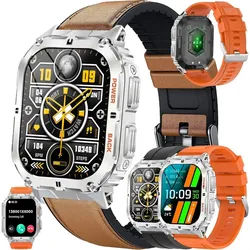 SGDDFIT Smartwatch (4,9 cm, android ios), Herren Smartwatch 1.96" AMOLED Display mit Bluetooth Telefonie braun