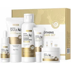 LAIKOU Gesichtspflege-Set Korea Snail Essence Soothing – Intensive Pflege mit Schneckenextrakt, 1-tlg., Komplettes 5-teiliges Hautpflegeset für die tägliche Gesichtspflege