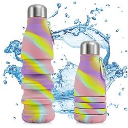 Perfekto24 Trinkflasche Faltbare Trinkflasche in Bunt - Wasserflasche aus Silikon (550ml)