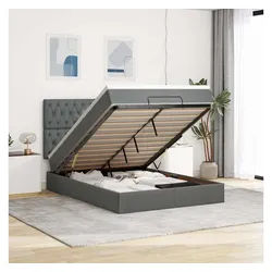 vidaXL Bett, Ottoman-Bett mit Matratze Dunkelgrau 140x200 cm Stoff