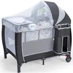 Costway Babybett Grau , Textil , Babymöbel & Kindermöbel, Babyzimmer, Babybetten, Gitterbetten