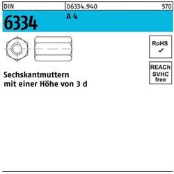 Reyher Muttern 100er Pack Sechskantmutter DIN 6334 M6 SW10 A 4 10 Stück DIN 6334 A 4