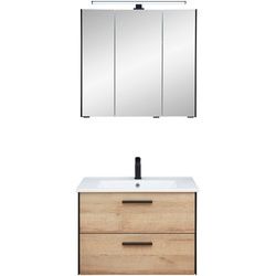 Badmöbel-Set »Quickset 395 2-teilig, Keramik-Waschtisch mit LED-Spiegelschrank«, (2 St.), braun, 66844335-0