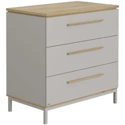 Paidi Wickelkommode , Hellgrau , Holz , Eiche , massiv , 3 Schubladen , 94.8x95.9x55.6 cm , Blauer Engel, Goldenes M , Holzmöbel, Kommoden Holz, Wickelkommoden Holz