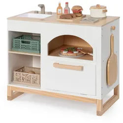Musterkind Kinderküche , Naturfarben, Weiß , Holz , 39x62x70 cm , EN 71, CE, FSC 100% , schadstofffrei, Holzgriffe, mit Knöpfen , Spielzeug, Holzspielzeug