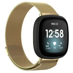 Wigento Smartwatch-Armband Für Fitbit Versa 4 + 3 / Sense 1+ 2 Magnet Metall Watch Uhr Ersatz Armband Gold