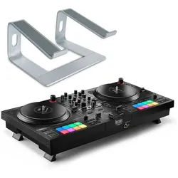 HERCULES DJ Controller Hercules DJ Control Inpulse T-7 mit Laptopständer SV, (inkl DJ-Software), DJ-Controller mit authentischem Plattenspieler-Feeling schwarz