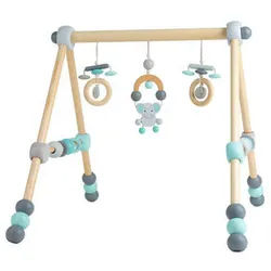 Spielbogen , Pastellblau, Mintgrün, Grau, Braun, Blau , Holz , Schima, Buche , 54x64x55 cm , Spielzeug, Babyspielzeug, Spielbögen