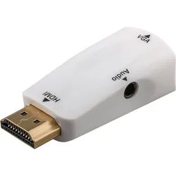 Goobay Kompakter HDMITM/VGA-Adapter inkl. Audio, vergoldet - HDMITM-Stecker (Typ A) > VGA-Buchse (15-polig) + Klinke 3,5 mm Buchse (3-Pin, stereo)
