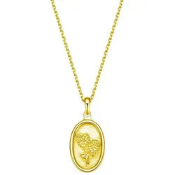 Hey Happiness Charm-Kette Damen Anhänger Rose, 18K vergoldet, 925 Silber Kette Anhänger Blumen oval, Geschenk Idee goldfarben