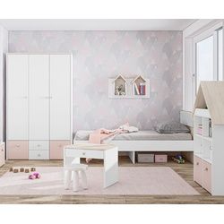 Feldmann-Wohnen Jugendzimmer-Set ELMO, (Set, 1 Kleiderschrank + 1 Bett + 1 Kinderschreibtisch + 1 Regalschrank + 1 Wandregal), - Farbabsetzung wählbar rosa
