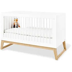 Pinolino Gitterbett , Weiß, Eschefarben , Holz, Holzwerkstoff , Esche , 76x94x150 cm , zum Juniorbett umbaubar, höhenverstellbar, Sprossen mit Normabstand, Aufbauanleitung im Karton, Lattenrost inklusive, Schlupfsprossen , Holzmöbel, Holzbetten, Gitterbetten Holz