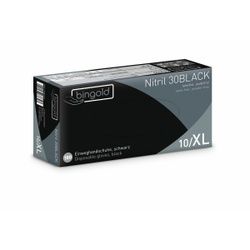 BINGOLD Nitril 30BLACK Einweghandschuhe, schwarz, Einmalhandschuh aus Nitril, schwarz und puderfrei, 1 Karton = 10 Packungen = 100 Stück = 1000 Stück, Größe XL