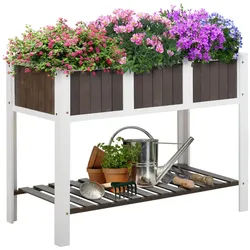 Outsunny Hochbeet, Weiß+Grau, Tanne, nicht gewebter Stoff , Holz , 57x89x119 cm , Gartenzubehör, Hochbeete
